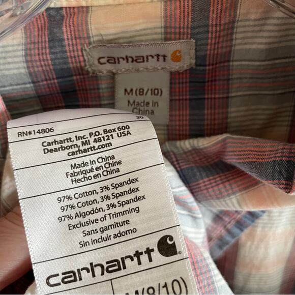 Carhartt 3/4” Roll Tab Sleeve Plaid Button Down Top - Picture 6 of 6